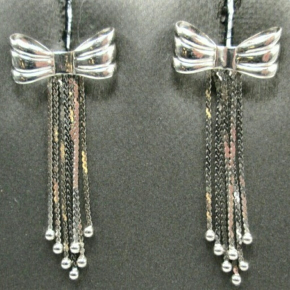 Jewelry - 14k white gold fringe bow earrings!  Wow!